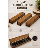 kutuTR Ahşap Tekli Tesbih Kutusu 3'lü Set, Demonte, Lazer Kesim, Hediyelik Tesbih Saklama Kutusu