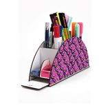 Kututr Ahşap Vip Dalgalar Gökkuşağı Cetvelli Masaüstü Kalemlik Organizer Montajlı Kutulu,308 Mor Sarı Desen 16 X 27