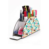 Kututr Ahşap Vip Pattern Seri Gökkuşağı Cetvelli Masaüstü Kalemlik Organizer Montajlı Kutulu,239 Renkler&Yıldız 16 X 27