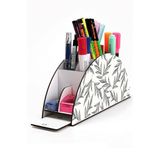 Kututr Ahşap Vip Yaprak Serisi Gökkuşağı Cetvelli Masaüstü Kalemlik Organizer Montajlı Kutulu,232 Vektör Beyaz 16 X 27