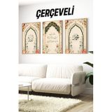 Kututr Allah Ayet Muhammed Çiçekli 3’Lü Çerçeveli Tablo Seti Crv1203,Çerçeveli Crv1203 23 X 32