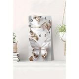 Kututr Altın Detaylı Beyaz Kelebek Temperli Cam Tablo Saat – 30X60 Cm | Hd Uv Baskı– Cusd163,Cusd163 30 X 60