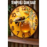 Kututr Arı Ve Bal Kavanozu Desenli 3D Görünümlü Temperli Cam Saat – 33 Cm Csdw433,Csdw433 X