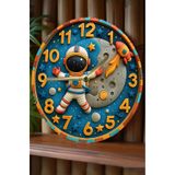 Kututr Astronot Ve Ay Temalı Mdf Çocuk Duvar Saati – 3D Görünümlü 2D Hd Baskı Sessiz Mekanizma Sdw239,Sdw239 33 X