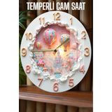 kutuTR Balon ve Masal Diyarı Temalı 3D Görünümlü Temperli Cam Saat – 33 cm CSDW102