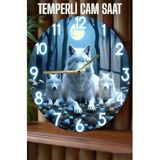kutuTR Beyaz Kurt Temalı 3D Görünümlü Temperli Cam Duvar Saati 33 cm, CSDW390