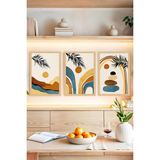 KutuTR 🌿 Bohem Renklerde Palmiye ve Soyut Manzara Temalı 3’lü Çerçeve Görünümlü Tablo Seti🌟 CRVS1177 30 x 40 - Renkli