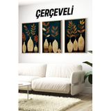 Kututr Çam Ahşap Çerçeveli Vazo Ve Bitki Temalı 3'Lü Tablo Seti Crv1181,Çerçeveli Crv1181 23 X 32
