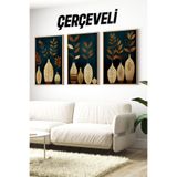 Kututr Çam Ahşap Çerçeveli Vazo Ve Bitki Temalı 3'Lü Tablo Seti Crv1181,Çerçeveli Crv1181 42 X 62