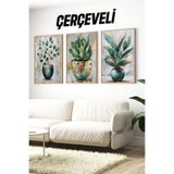 Kututr Çerçeveli 3’Lü Dekoratif Bitki Tabloları | Modern Saksı Bitkileri Uv Baskılı Mdf Set Crv1112,Çerçeveli Crv1112 23 X 32