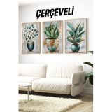 Kututr Çerçeveli 3’Lü Dekoratif Bitki Tabloları | Modern Saksı Bitkileri Uv Baskılı Mdf Set Crv1112,Çerçeveli Crv1112 32 X 42