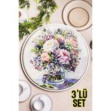 Kututr Çiçek Buketi Desenli Mdf 3’Lü Tepsi Seti 24 Cm – Su Bazlı Canlı Renkler Ile Şıklık! M6,M6 Modeli X