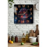 kutuTR Çiçek Desenli Cam Demlik Temalı Temperli Cam Kare Saat 33x33 cm Ebadında UV Baskı - KCS075
