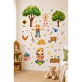 kutuTR Çiftlik Temalı Çocuk Odası Duvar Stickerı 50x100 cm Folyo Baskı Dekoratif Duvar Süsü