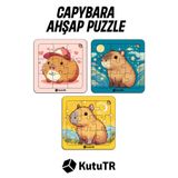 KutuTR Çocuklar Için Capybara Ahşap Renkli Yapboz 13X13 Ebadında Puzzle 9 Parça 3'lü Set 313