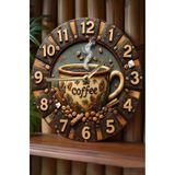 Kututr Coffee Time – Kahve Temalı Mdf Duvar Saati | 3D Görünümlü Sessiz Mekanizma Sdw223,Sdw223 33 X