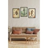 Kututr Dekorize Mdf 3 Parça Çerçeve Görünümlü Denizci Figürler 3036,Renkli 30 X 40