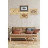 Kututr Dekorize Mdf 4 Parça Çerçeve Görünümlü Dini Ahşap Tablo Seti,Renkli 30 X 40