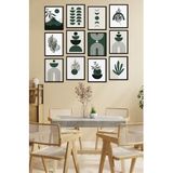 KutuTR Dekorize Mdf Tablo Seti 12 Parça - Yeşil Boho Salon Oturma Odası İçin Duvar Dekoru Çerçeve Görünümlü 30 x 40 RENKLİ