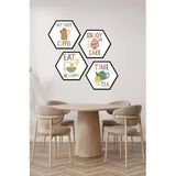 kutuTR Dekorize Mdf Tablo Seti 4 Parça 3 Mm - Mutfak ve KAfeler İçin Hexagon (Altıgen) Tablo - HT001