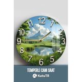 kutuTR Doğanın Kalbinde Zaman. Dağ ve Gölet Temalı Temperli Cam Saat CSDW327
