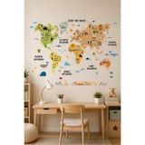 kutuTR Dünya Haritası ve Hayvanlar Temalı Çocuk Odası Duvar Sticker Seti – 50x100 cm