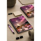 Kututr Düşler Sahili Desenli Ahşap Mdf Kapaklı 100 Yaprak Çizgili 14X21 Vip Modelist Defter 80Gr M2 Ç512,14X21 Ç512