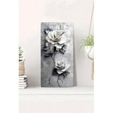 kutuTR Gümüş Güller Temalı Temperli Cam Duvar Saati 33x33 cm Sessiz Mekanizma HD UV Baskı, USD062