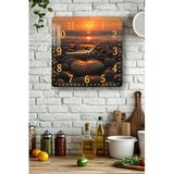 kutuTR Gün Batımı ve Kalp Taşlı Sahil Temalı Temperli Cam Kare Saat 33x33 cm Ebadında UV Baskı - KCS101
