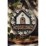 Kututr Hoş Geldiniz Çiçekli Ev Uv Baskı 3D Görünümlü Mdf Kapı Süsü – 33 Cm | Askılı Silinebilir Ks011,Beyaz 20 X