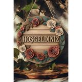 kutuTR Hoş Geldiniz Çiçekli MDF Kapı Süsü | Askılı, Silinebilir, Dekoratif 33 cm KS013