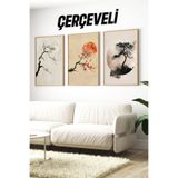 Kututr Japon Esintili Ağaç Ve Ay Temalı 3'Lü Çerçeveli Tablo Seti Crv1110,Çerçeveli Crv1110 23 X 32