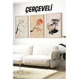 Kututr Japon Esintili Ağaç Ve Ay Temalı 3'Lü Çerçeveli Tablo Seti Crv1110,Çerçeveli Crv1110 42 X 62