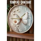kutuTR Kelebek ve Çiçek Desenli 3D Görünümlü Temperli Cam Saat – 33 cm CSDW276