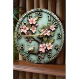 Kututr Kuşlu Çiçekli Vintage Mdf Duvar Saati – 33 Cm Sdw333,Sdw333 X