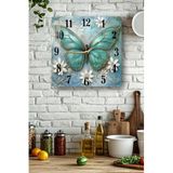 kutuTR Mavi Kelebek Temalı Temperli Cam Kare Saat 33x33 cm Ebadında UV Baskı - KCS004