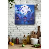 kutuTR Mavi Kelebek ve Ay Manzarası Temalı Temperli Cam Kare Saat 33x33 cm Ebadında UV Baskı - KCS026