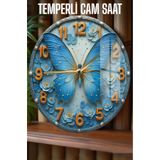 Kututr Mavi Kelebek Ve Çiçek Desenli 3D Görünümlü Temperli Cam Saat – 33 Cm Csdw377,Csdw377 X