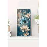 kutuTR Mavi Kelebek ve Çiçek Temalı Temperli Cam Tablo Saat 30x60 cm, USD145