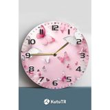 kutuTR MDF Duvar Saati Pembe Kelebek Desenli – 33x33 cm SDW393
