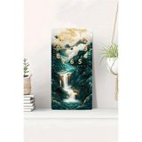 kutuTR MDF Tablo Saat 30x60 cm Şelale & Dağ Manzaralı UV Baskı Duvar Saati, USD005