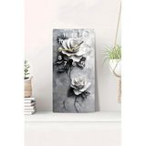 kutuTR MDF TABLO SAAT Gri Beyaz Güller Desenli 30x60 cm UV Baskı Sessiz Mekanizmalı Duvar Saati, USD023