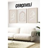 Kututr Minimal Hat Yazılı Çam Çerçeveli İslami 3'Lü Tablo Seti Crv1184,Çerçeveli Crv1184 23 X 32