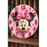 Kututr Minnie Mouse Temalı Pembe Mdf Duvar Saati – 3D Görünümlü Sessiz Mekanizmalı 2D Hd Baskı Sdw235,Sdw235 33 X