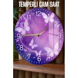 Kututr Mor Kelebek Desenli 3D Görünümlü Temperli Cam Saat – 33 Cm Csdw372,Csdw372 X