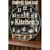 Kututr Mutfak Dekorasyonunuza Şıklık Katacak 3D Görünümlü Temperli Cam Saat – 33 Cm Csdw146,Cam Sdw144 X