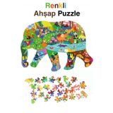 kutuTR Notpa Ahşap Renkli Hayvanlar Serisi Fil Figürlü Puzzle 5 Yaş Ve Yetişkinler Için Yapboz 40x30cm 8692016026727