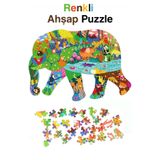 KutuTR Notpa Ahşap Renkli Hayvanlar Serisi Fil Figürlü Puzzle 5 Yaş ve Yetişkinler Için Yapboz 40X30CM
