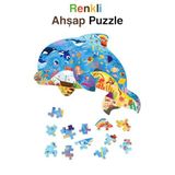 kutuTR Notpa Ahşap Renkli Hayvanlar Serisi Yunus Balık Puzzle 5 Yaş Ve Yetişkinler Için Yapboz 40x30cm yunusbalıkpuzzle1