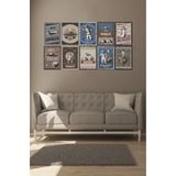 kutuTR Notpa Dekorize Mdf 10 Parça 3 mm Çerçeve Görünümlü Çocuk Odası İçin Retro Uzay Tabloları
